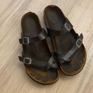 Black leather Birkenstocks